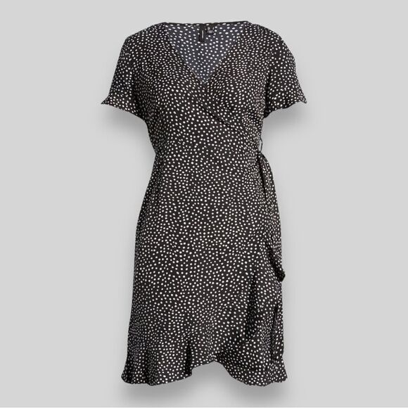 VERO MODA Black Polka Dot Henna Frill Wrap Dress, Size Small - Picture 16 of 16